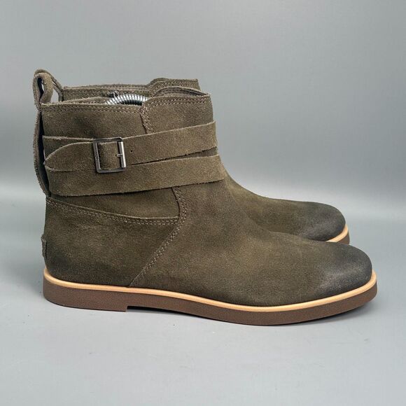 UGG Josefene Women's 10 Olive Green Suede Ankle Boots Side Zip Buckle Casual - Picture 1 of 14